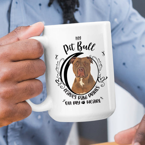 Image of Pit Bull Mug, My Pit Bull Leaves Paw Prints On My Heart, PitBull Mug, Pit Bull Dog Mug, 11oz or 15oz Pit Bull Coffee Mug Sizes