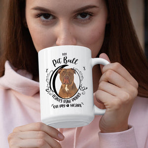 Pit Bull Mug, My Pit Bull Leaves Paw Prints On My Heart, PitBull Mug, Pit Bull Dog Mug, 11oz or 15oz Pit Bull Coffee Mug Sizes