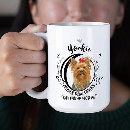 Yorkie Mug, My Yorkie Leaves Paw Prints On My Heart, Yorkie Mug, Yorkie Dog Mug, 11oz or 15oz Yorkie Coffee Mug Sizes