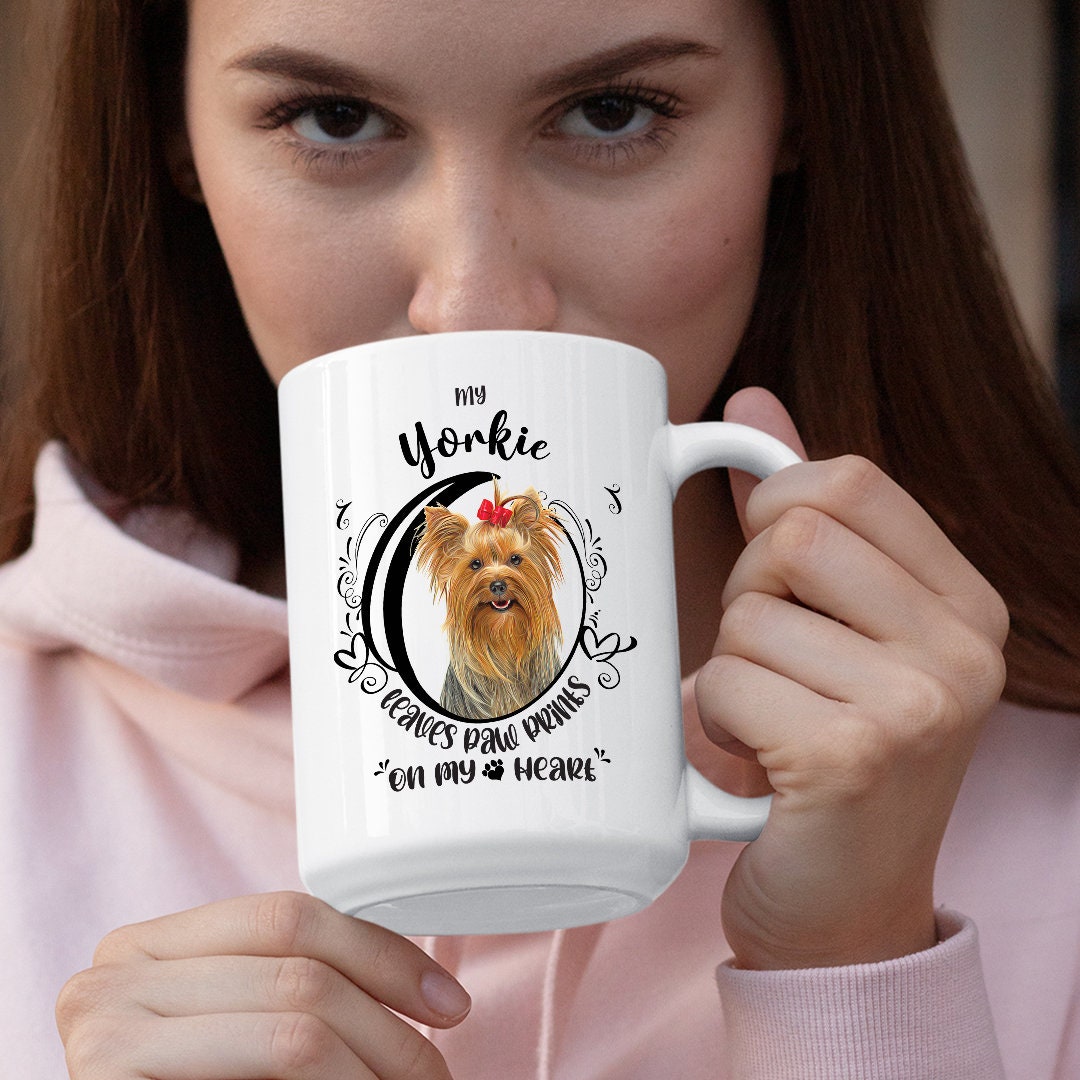 Yorkie Mug, My Yorkie Leaves Paw Prints On My Heart, Yorkie Mug, Yorkie Dog Mug, 11oz or 15oz Yorkie Coffee Mug Sizes