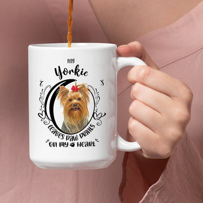Yorkie Mug, My Yorkie Leaves Paw Prints On My Heart, Yorkie Mug, Yorkie Dog Mug, 11oz or 15oz Yorkie Coffee Mug Sizes 15