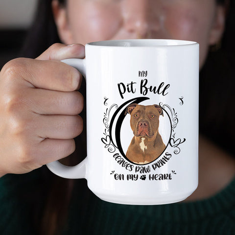 Image of Pit Bull Mug, My Pit Bull Leaves Paw Prints On My Heart, PitBull Mug, Pit Bull Dog Mug, 11oz or 15oz Pit Bull Coffee Mug Sizes