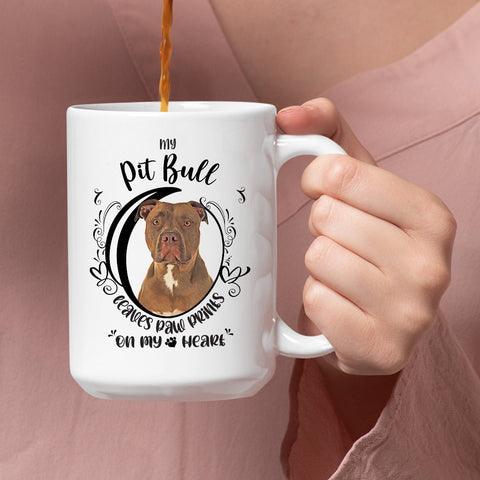 Image of Pit Bull Mug, My Pit Bull Leaves Paw Prints On My Heart, PitBull Mug, Pit Bull Dog Mug, 11oz or 15oz Pit Bull Coffee Mug Sizes