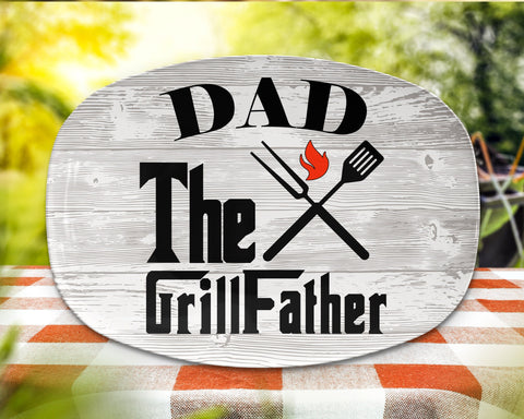 Image of Personalized BBQ Platter, Dad The GrillFather BBQ Serving Platter, Custom Name Personalized BBQ Serving Plate, Gift For Him, Bbq gift