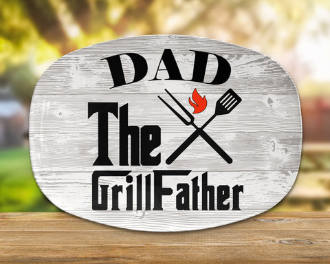 Image of Personalized BBQ Platter, Dad The GrillFather BBQ Serving Platter, Custom Name Personalized BBQ Serving Plate, Gift For Him, Bbq gift