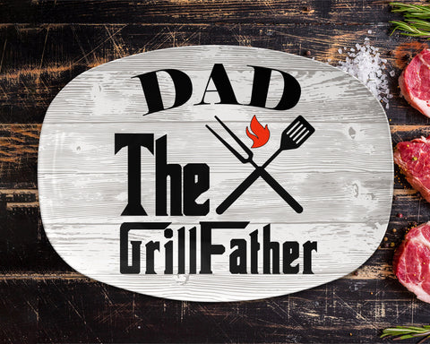 Image of Personalized BBQ Platter, Dad The GrillFather BBQ Serving Platter, Custom Name Personalized BBQ Serving Plate, Gift For Him, Bbq gift