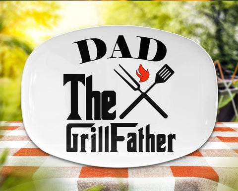 Image of Personalized BBQ Platter, Dad The GrillFather BBQ Serving Platter, Custom Name Personalized BBQ Serving Plate, Gift For Him, Bbq gift