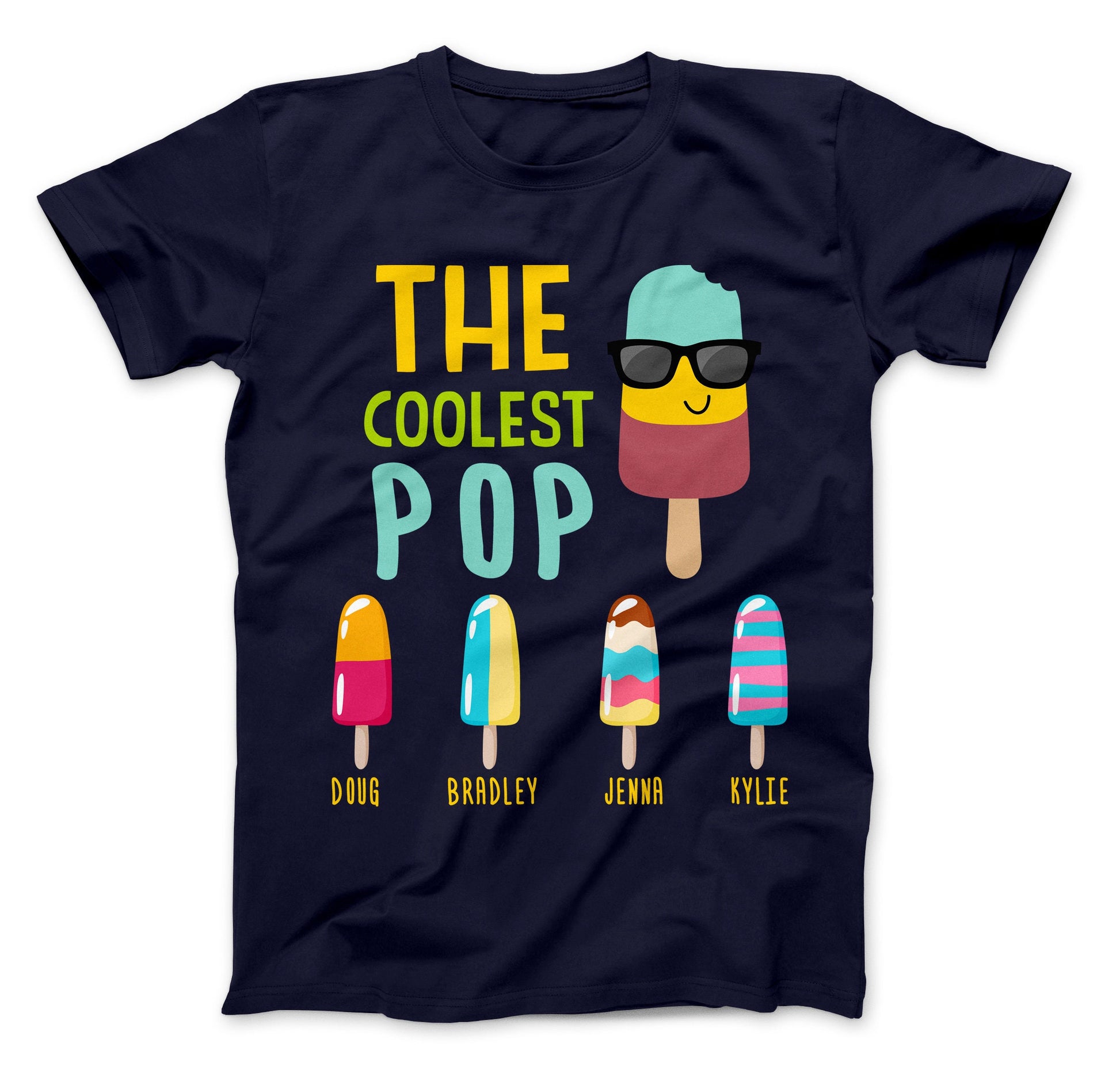 The Coolest Pop Custom T-Shirt, Dad Gift, Father's Day, Personalized With Kids Names, Makes a great Father's Day Gift for The Coolest Papa Navy