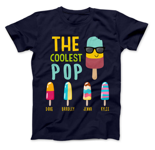 The Coolest Pop Custom T-Shirt, Dad Gift, Father's Day, Personalized With Kids Names, Makes a great Father's Day Gift for The Coolest Papa Navy