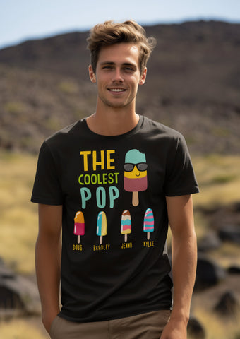 Image of The Coolest Pop Custom T-Shirt, Dad Gift, Father's Day, Personalized With Kids Names, Makes a great Father's Day Gift for The Coolest Papa