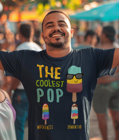 Image of The Coolest Pop Custom T-Shirt, Dad Gift, Father's Day, Personalized With Kids Names, Makes a great Father's Day Gift for The Coolest Papa