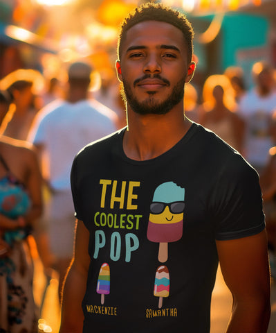 Image of The Coolest Pop Custom T-Shirt, Dad Gift, Father's Day, Personalized With Kids Names, Makes a great Father's Day Gift for The Coolest Papa