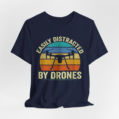 Easily Distracted By Drones T-Shirt, Drone Shirt, Aerial Photography, Drone Operators, Remote Pilot Gift, Retro Drone Design, Drone Gift