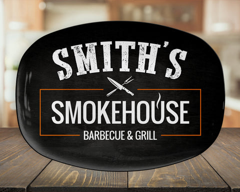 Image of Personalized Smokehouse Barbecue & Grill BBQ Platter, Great Father's Day Gift, BBQ Gift, Custom BBQ Platter, Custom Name Bbq Plate