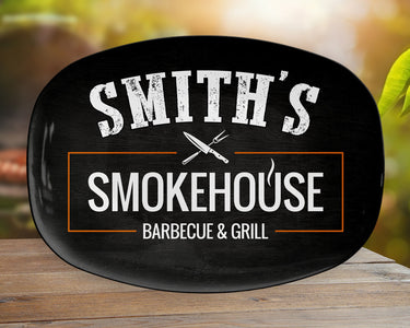 Personalized Smokehouse Barbecue & Grill BBQ Platter, Great Father's Day Gift, BBQ Gift, Custom BBQ Platter, Custom Name Bbq Plate