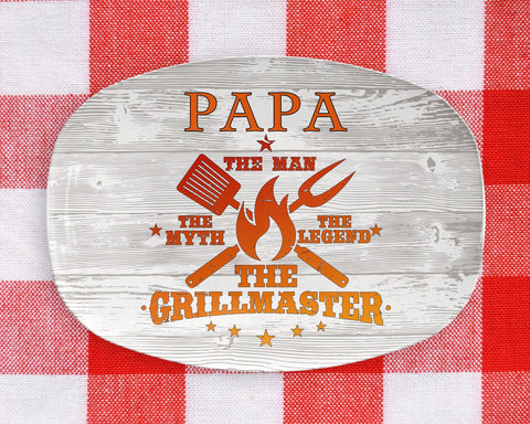 Image of Personalized BBQ Platter, The Man The Myth The Legend The Grillmaster Platter, Customize Any Name, Backyard Bar & Grill Personalized Platter