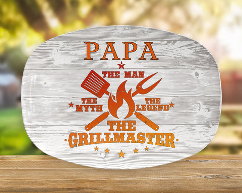 Image of Personalized BBQ Platter, The Man The Myth The Legend The Grillmaster Platter, Customize Any Name, Backyard Bar & Grill Personalized Platter