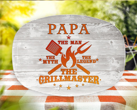 Image of Personalized BBQ Platter, The Man The Myth The Legend The Grillmaster Platter, Customize Any Name, Backyard Bar & Grill Personalized Platter