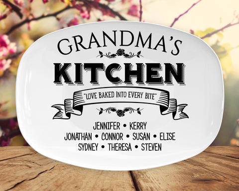 Image of Personalized Serving Platter, Grandma's Kitchen With Grandkids Names, Custom Serving Tray, Gift For Grandma, Nana, Mamaw, Abuela Gift