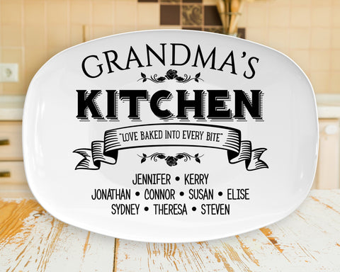 Image of Personalized Serving Platter, Grandma's Kitchen With Grandkids Names, Custom Serving Tray, Gift For Grandma, Nana, Mamaw, Abuela Gift