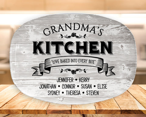 Image of Personalized Serving Platter, Grandma's Kitchen With Grandkids Names, Custom Serving Tray, Gift For Grandma, Nana, Mamaw, Abuela Gift