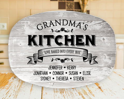 Image of Personalized Serving Platter, Grandma's Kitchen With Grandkids Names, Custom Serving Tray, Gift For Grandma, Nana, Mamaw, Abuela Gift