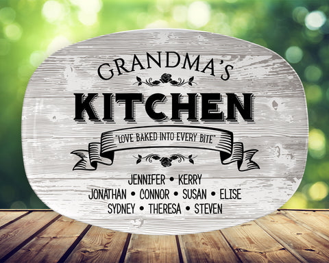 Image of Personalized Serving Platter, Grandma's Kitchen With Grandkids Names, Custom Serving Tray, Gift For Grandma, Nana, Mamaw, Abuela Gift