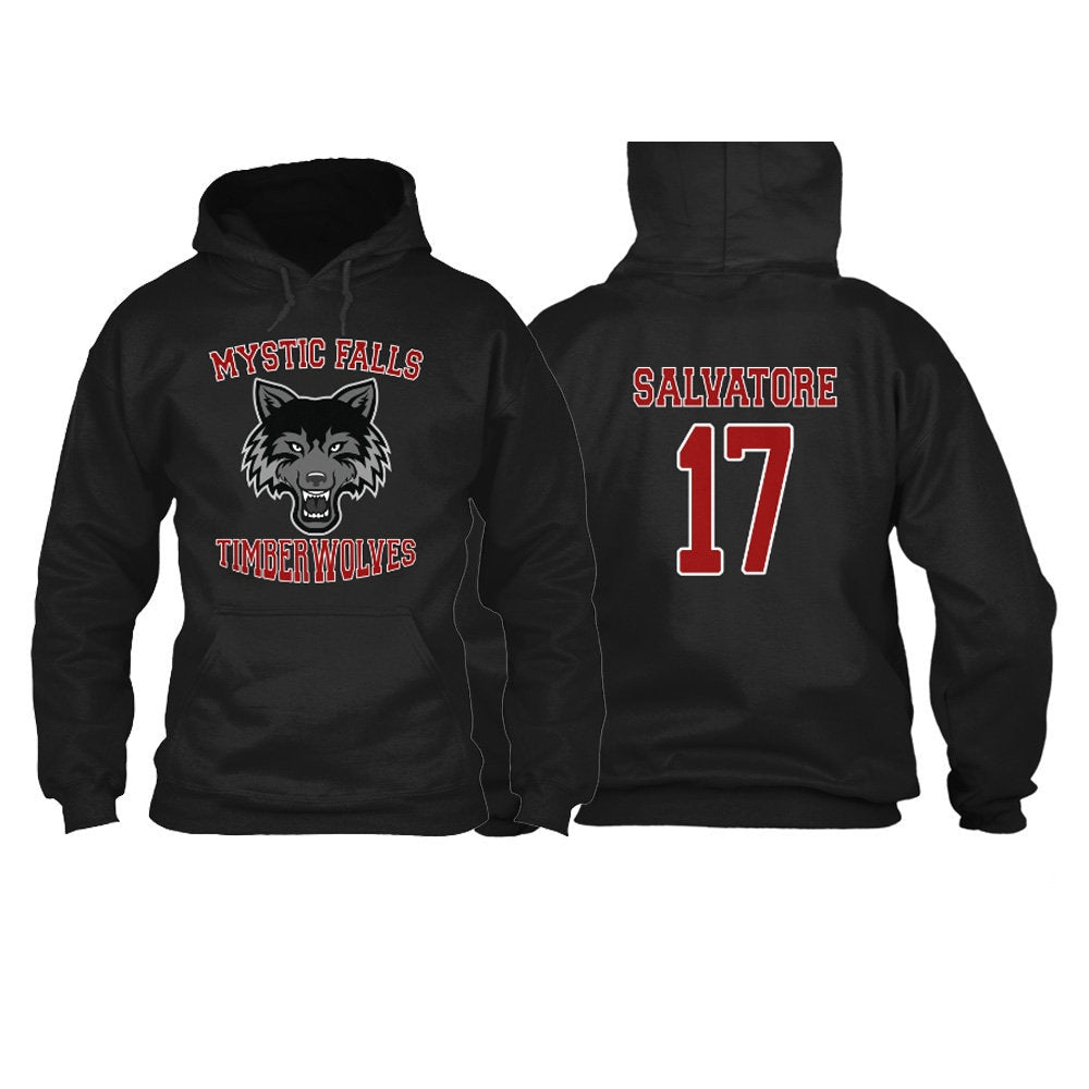 Mystic Falls Timberwolves Salvatore 17 Hoodie, Vampire Diaries Inspired Design, Mystic Falls High School, Virginia, Salvatore 17