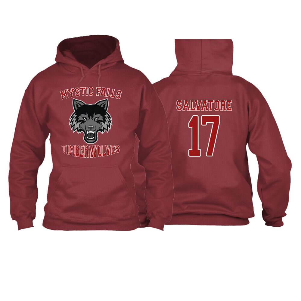 Mystic Falls Timberwolves Salvatore 17 Hoodie, Vampire Diaries Inspired Design, Mystic Falls High School, Virginia, Salvatore 17