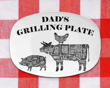 BBQ Grilling Platter Personalized Serving Tray, Father's Day BBQ Gifts, Grilling Plate, Gifts for Dad, Butcher Cuts, Cow, Hog, Chicken Chart