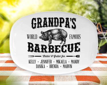 Personalized BBQ Platter, Personalized Serving Tray With Kids Or Grandkids Names, Father's Day gifts, BBQ Grilling Plate, Grandpa's Barbecue