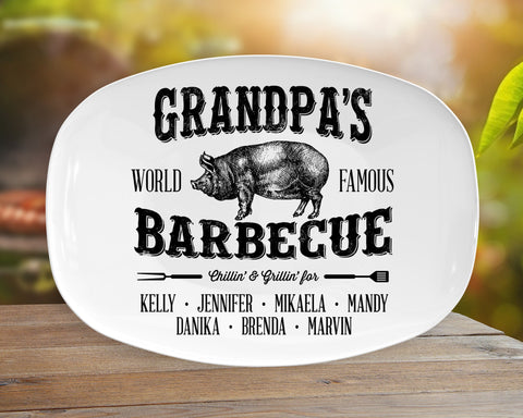 Image of Personalized BBQ Platter, Personalized Serving Tray With Kids Or Grandkids Names, Father's Day gifts, BBQ Grilling Plate, Grandpa's Barbecue