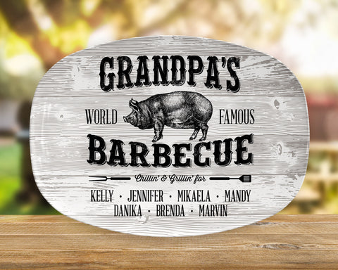 Image of Personalized BBQ Platter, Personalized Serving Tray With Kids Or Grandkids Names, Father's Day gifts, BBQ Grilling Plate, Grandpa's Barbecue