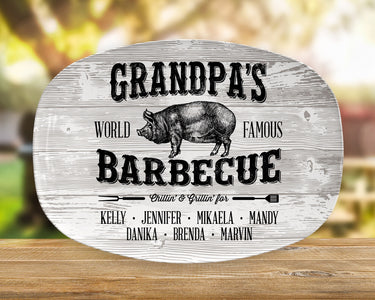 Personalized BBQ Platter, Personalized Serving Tray With Kids Or Grandkids Names, Father's Day gifts, BBQ Grilling Plate, Grandpa's Barbecue