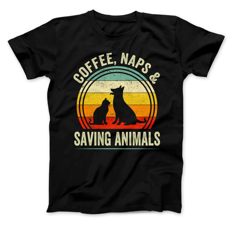 Image of Vet Coffee Shirt, Coffee, Naps & Saving Animals, Veterinarian Coffee T-Shirt, Rescue Animals Shirt, Animal Rescue Shirt, Vet Shirt