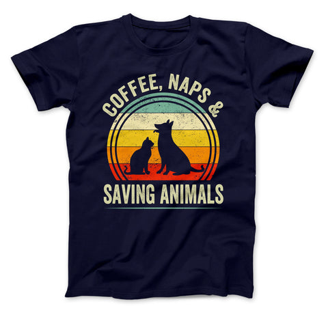 Image of Vet Coffee Shirt, Coffee, Naps & Saving Animals, Veterinarian Coffee T-Shirt, Rescue Animals Shirt, Animal Rescue Shirt, Vet Shirt