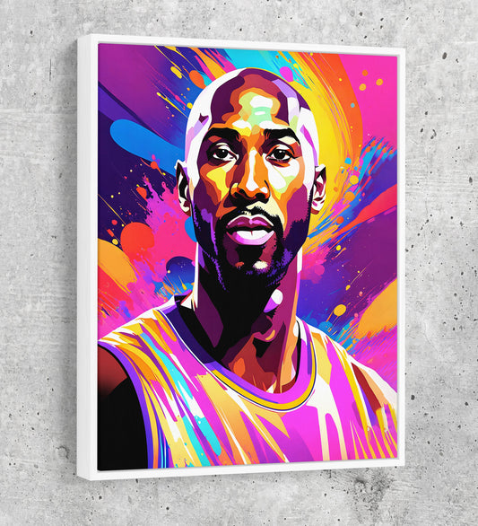 Abstract Kobe Canvas Wall Art, Colorful Kobe Print White Floating Frame