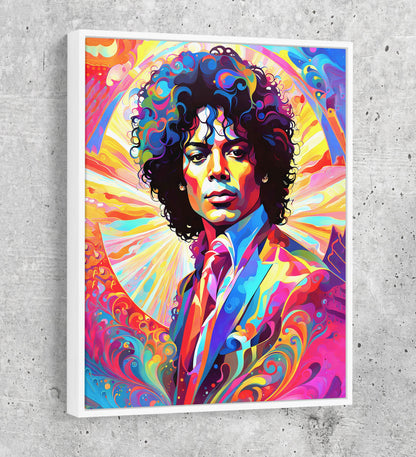 Abstract Michael Jackson Canvas Wall Art, Colorful Michael Jackson Print 32 X 48 White Floating Frame
