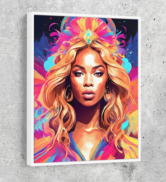 Abstract Beyonce Canvas Wall Art, Colorful Beyonce Print White Floating Frame