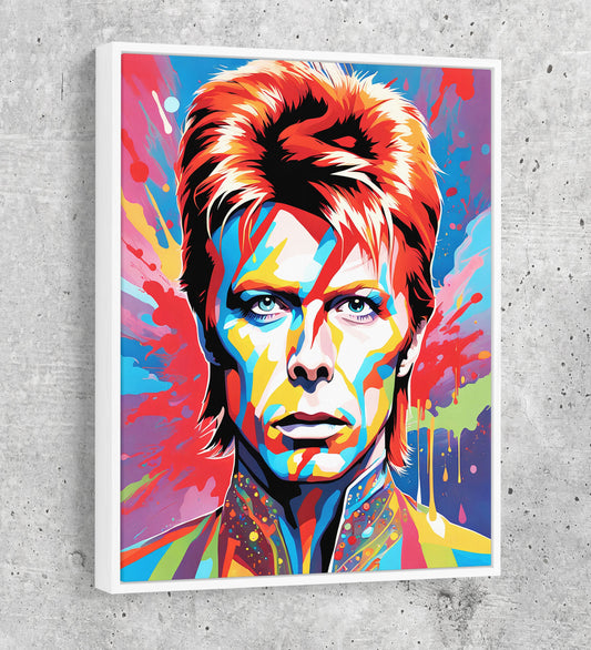 Bowie Canvas Wall Art, Abstract David Bowie Print White Floating Frame