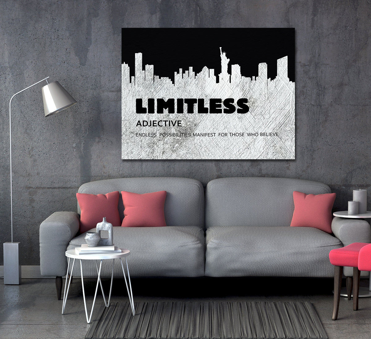 Limitless Motivational Canvas Wall Art, New York Skyline Success Quote