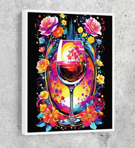 Smell The Flowers Canvas Wall Art, Abstract Wine And Flowers Print White Floating Frame