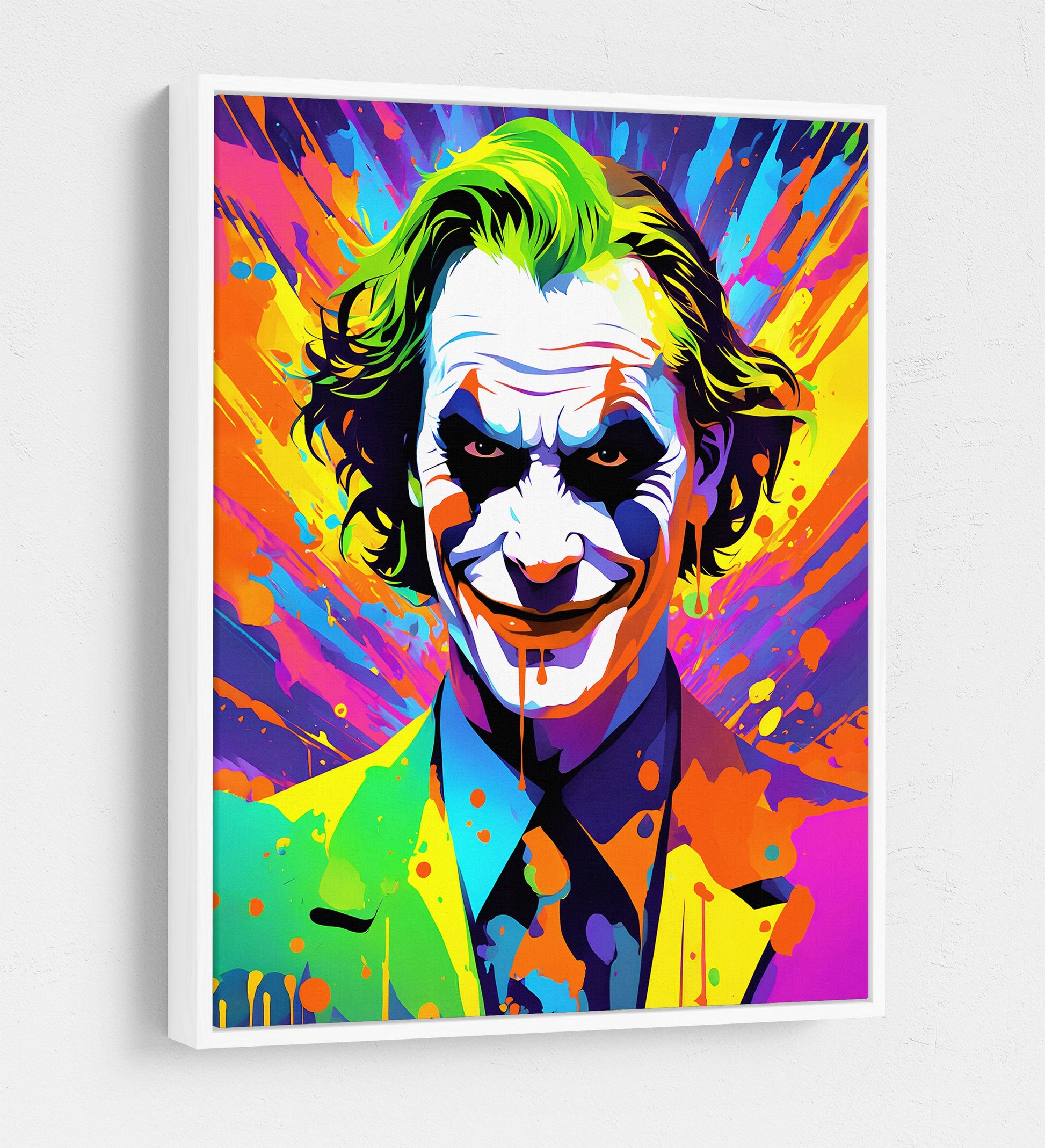 The Joker Canvas Wall Art, Abstract Joker Print White Floating Frame