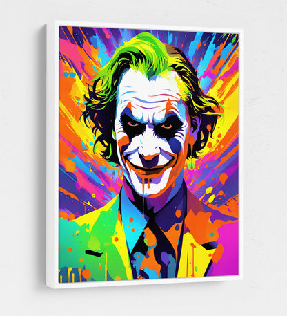 The Joker Canvas Wall Art, Abstract Joker Print White Floating Frame