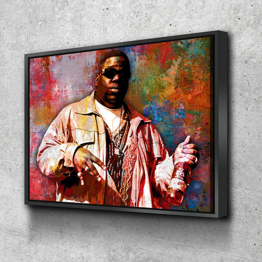 Abstract Biggie Canvas Wall Art, Notorious BIG, Biggie Smalls Wall Art, Biggie Smalls, Hip Hop Decor Black Floating Frame