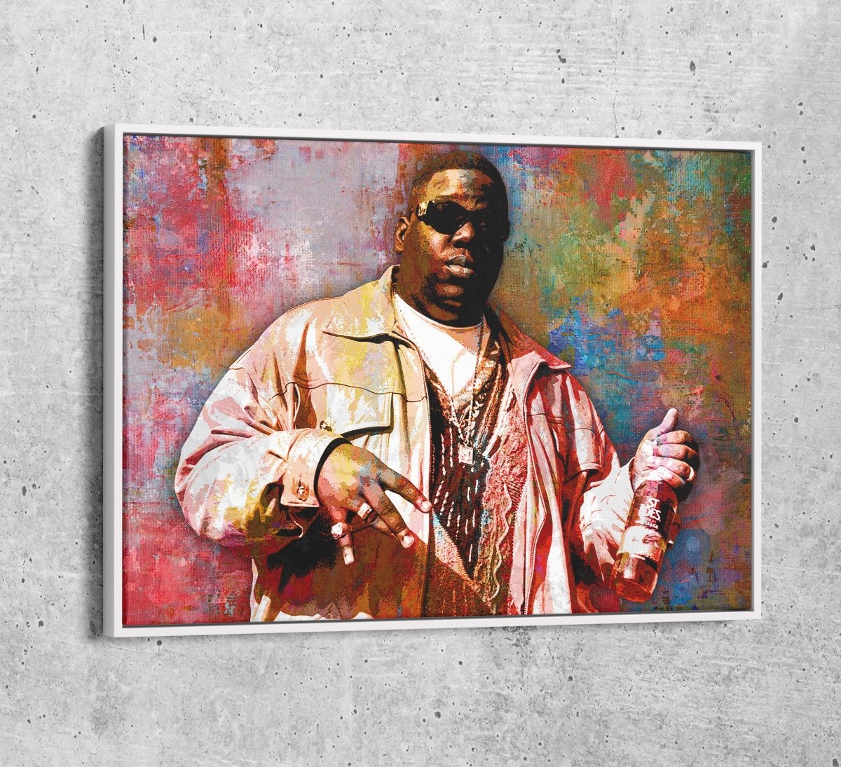 Abstract Biggie Canvas Wall Art, Notorious BIG, Biggie Smalls Wall Art, Biggie Smalls, Hip Hop Decor White Floating Frame