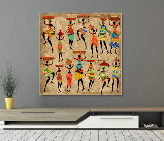 African Woman Art Framed Canvas Wall Art African Tribal Black Art 36x36 inch