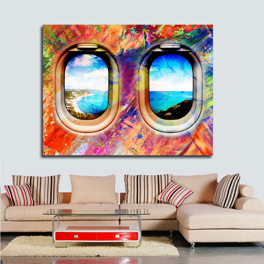 Airplane Window Seat Travel Lovers Framed Canvas Wall Art Abstract Airplane Window Art 40W X 30L