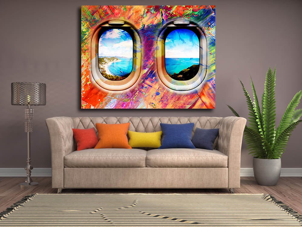Airplane Window Seat Travel Lovers Framed Canvas Wall Art Abstract Airplane Window Art