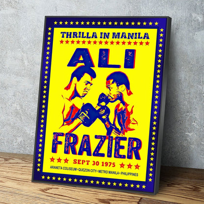 Ali Frazier Fight Night Canvas Wall Art, Thrilla In Manila With Floating Frame